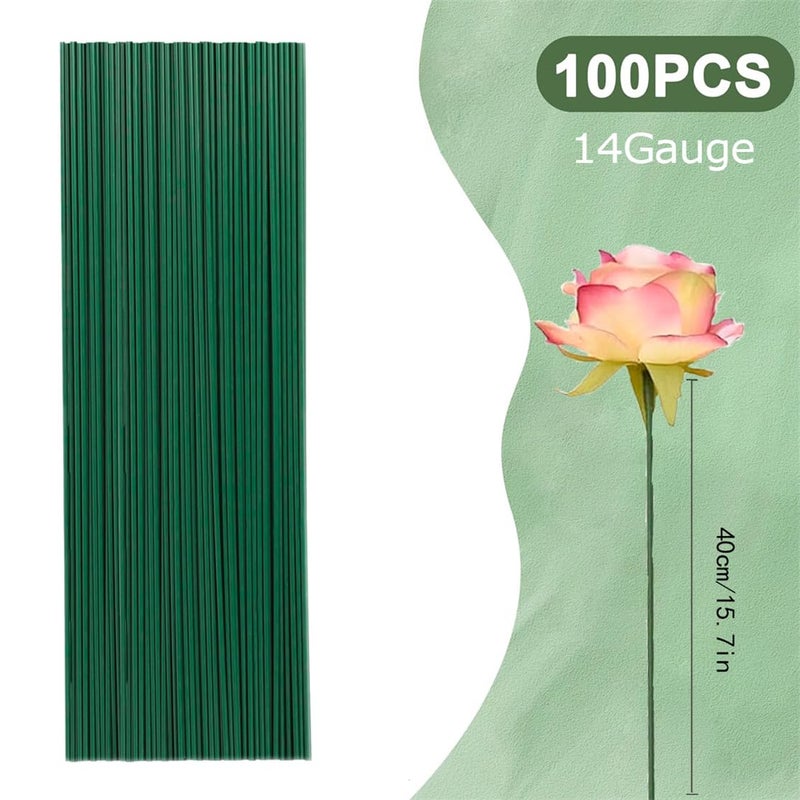 Umpiyte Floral Stem Wire 100 Pcs Florist Wire Stems 14 Gauge Flower Stems Crafts Wire for DIY Flower Artificial Arrangements Wreath Making Supplies 16 Inch - Image 2